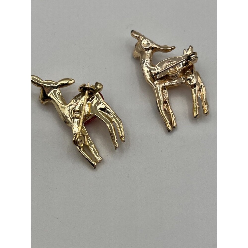 Jelly Belly Vintage Set of 2 Deer Brooches Pins Metal Rhinestones Unsigned - Picture 2 of 11